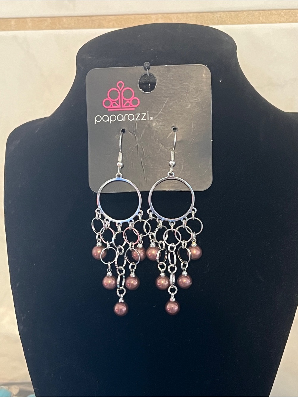 Paparazzi Brown Pearl Drop Chandelier Earrings